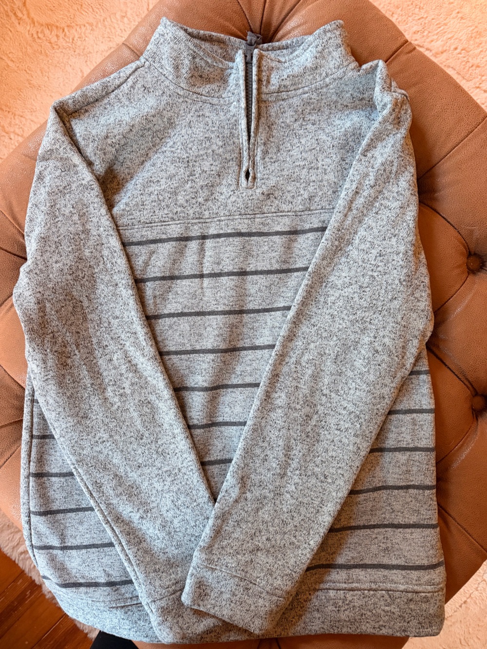 Boys Heather Gray Striped 1/4 zip Pullover Sweater